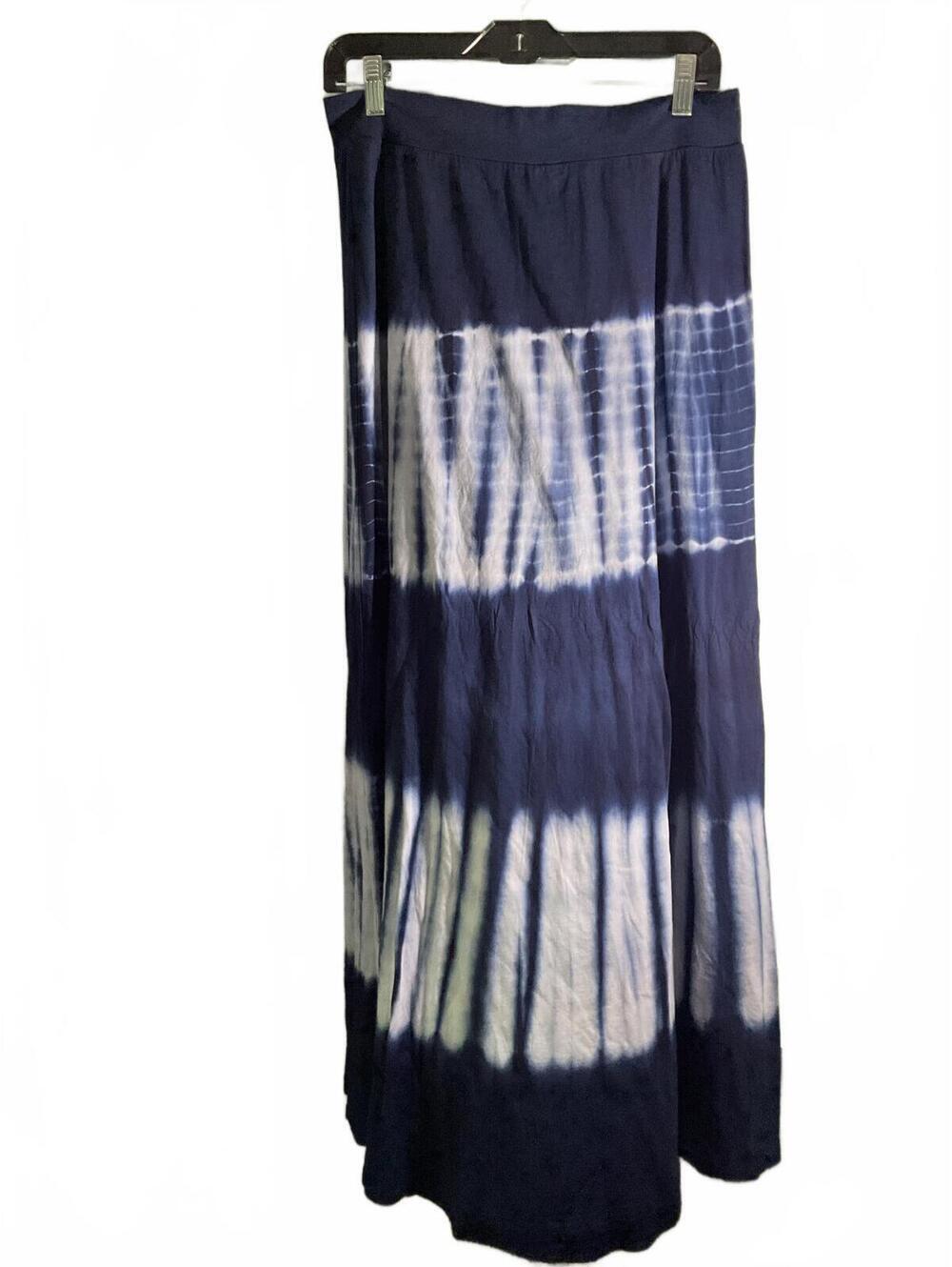 TRYST Navy & White Tie-Dye Maxi Skirt Cotton Blend Made in USA Large